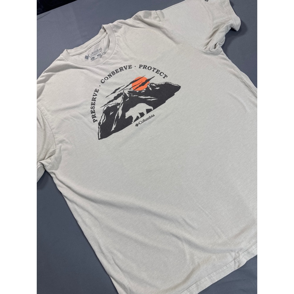 Columbia Mens XL Gray Preserve Conserve Protect Bear Mountain Graphic T-Shirt